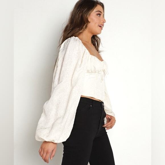 (XS) NWT $135 For Love And Lemons Janet Puffy Long Sleeve Ivory Corset Top - Picture 7 of 10